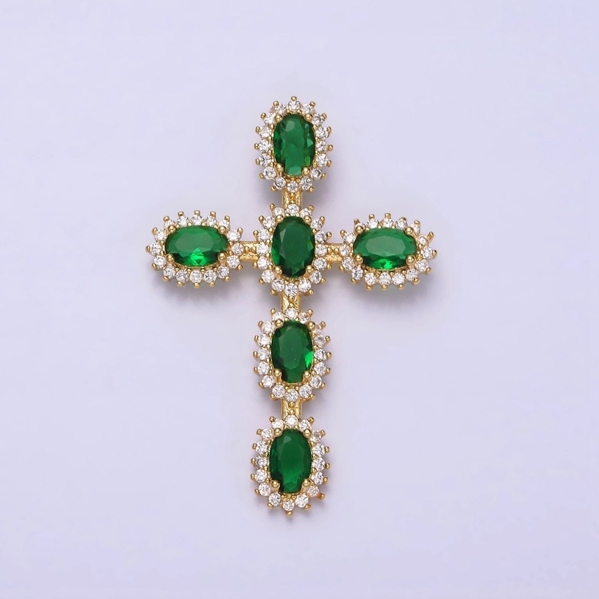 16K Gold plated Emerald Green Oval Religious Cross Pendant in Gold & Silver | AA493 AA494