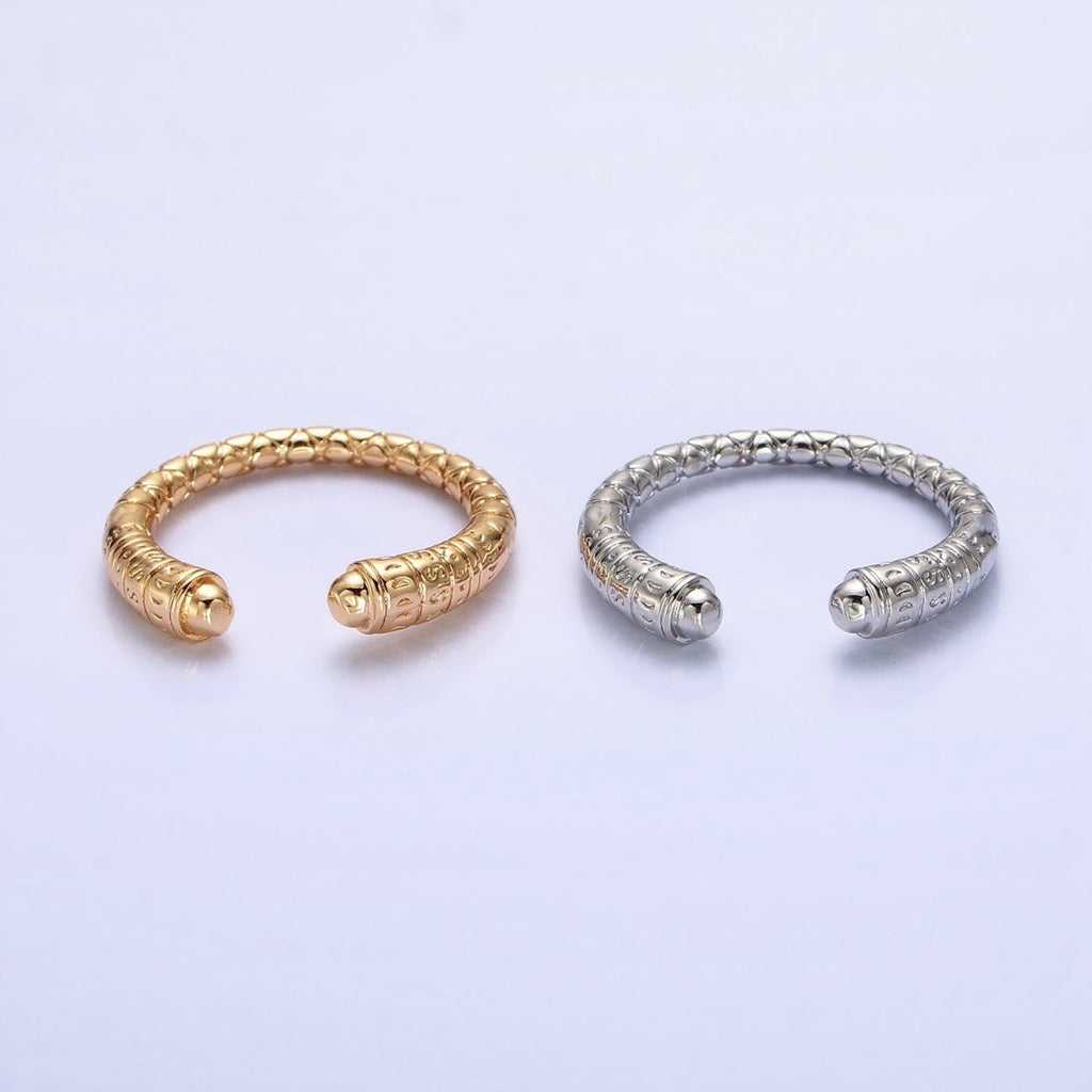 16K Gold plated Engraved S Crescent Moon Open Adjustable Ring in Gold & Silver | O - 1926 O - 1927 - DLUXCA