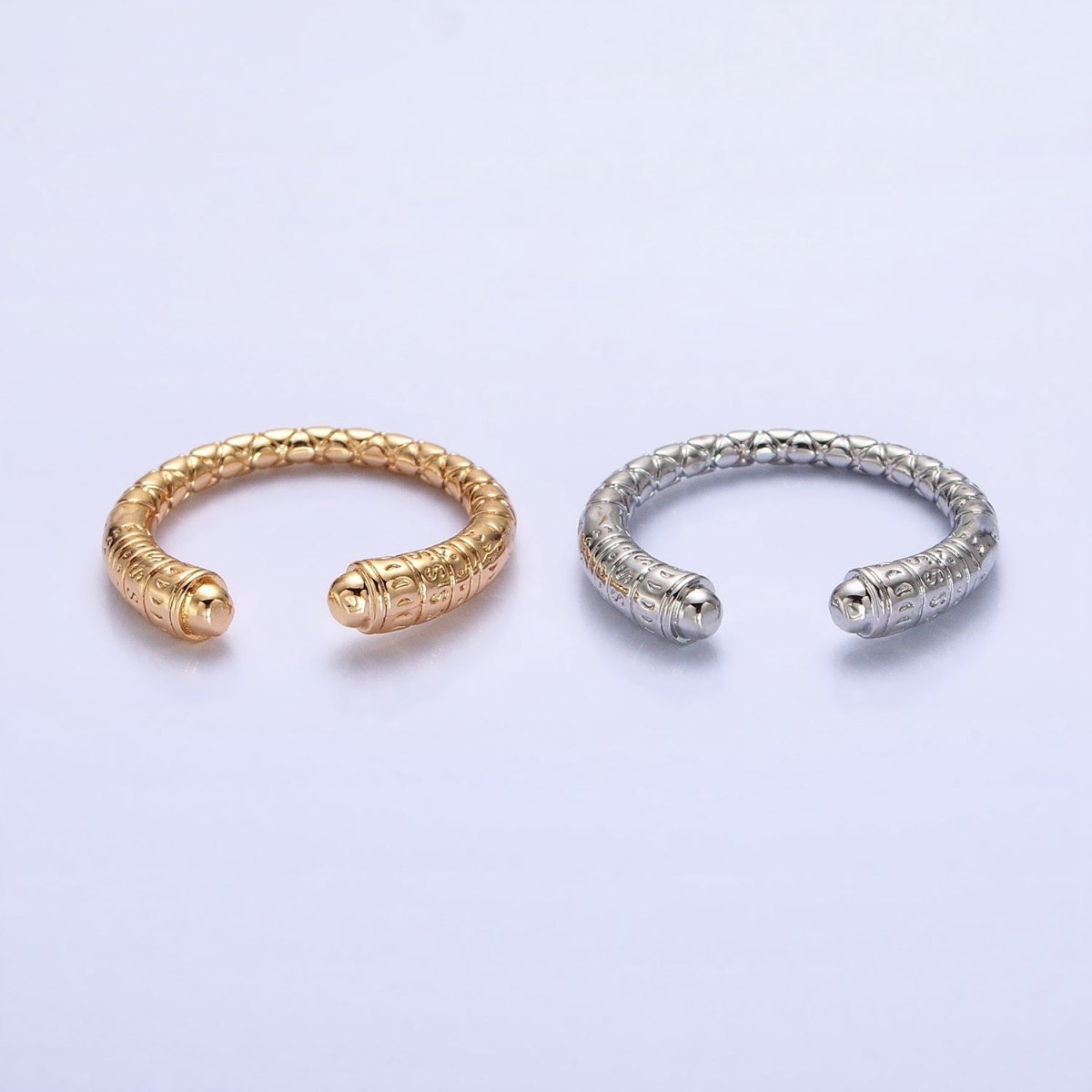16K Gold plated Engraved S Crescent Moon Open Adjustable Ring in Gold & Silver | O - 1926 O - 1927 - DLUXCA