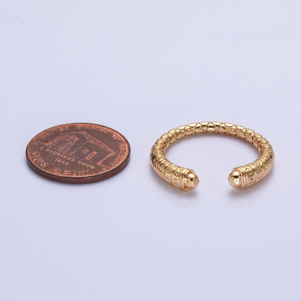 16K Gold plated Engraved S Crescent Moon Open Adjustable Ring in Gold & Silver | O - 1926 O - 1927 - DLUXCA