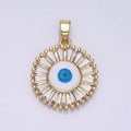 16K Gold plated Evil Eye Enamel Clear Baguette CZ Round Pendant in Gold & Silver | AA480 AA481