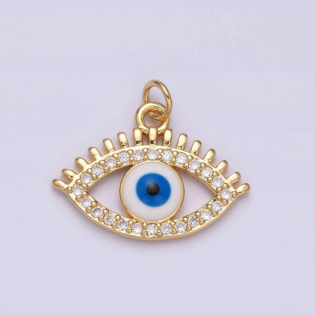 16K Gold plated Evil Eye Enamel Micro Paved CZ Charm | AC1135 - DLUXCA
