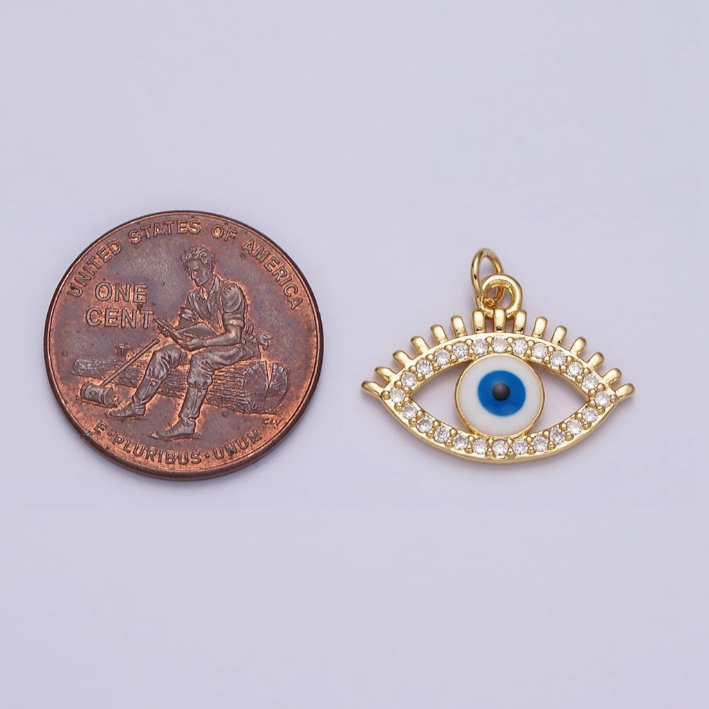 16K Gold plated Evil Eye Enamel Micro Paved CZ Charm | AC1135 - DLUXCA
