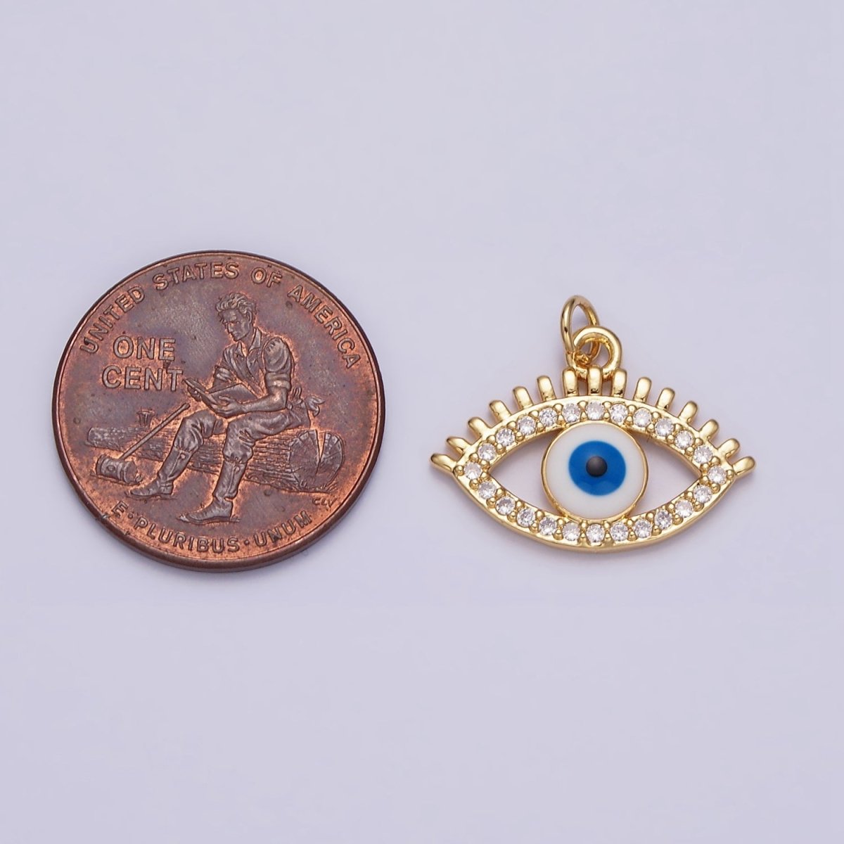 16K Gold plated Evil Eye Enamel Micro Paved CZ Charm | AC1135 - DLUXCA