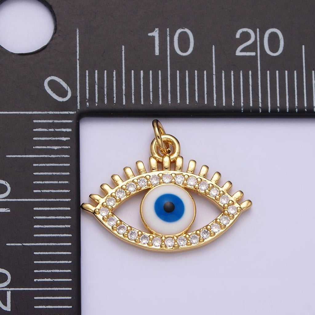 16K Gold plated Evil Eye Enamel Micro Paved CZ Charm | AC1135 - DLUXCA