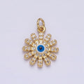 16K Gold plated Evil Eye Micro Paved CZ Celestial Sun Flower Charm | AC1136 - DLUXCA