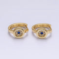 16K Gold plated Evil Eye Micro Paved CZ Round 13mm Huggie Earrings | AE605 - DLUXCA