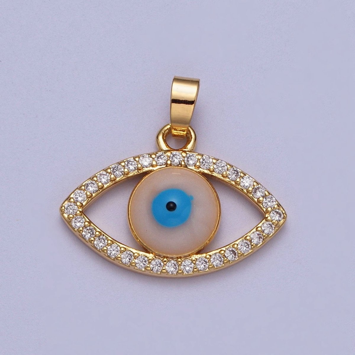 16K Gold plated Evil Eye of Ra Micro Paved CZ Cubic Zirconia Pendant For Protection Jewelry | X-691 - DLUXCA