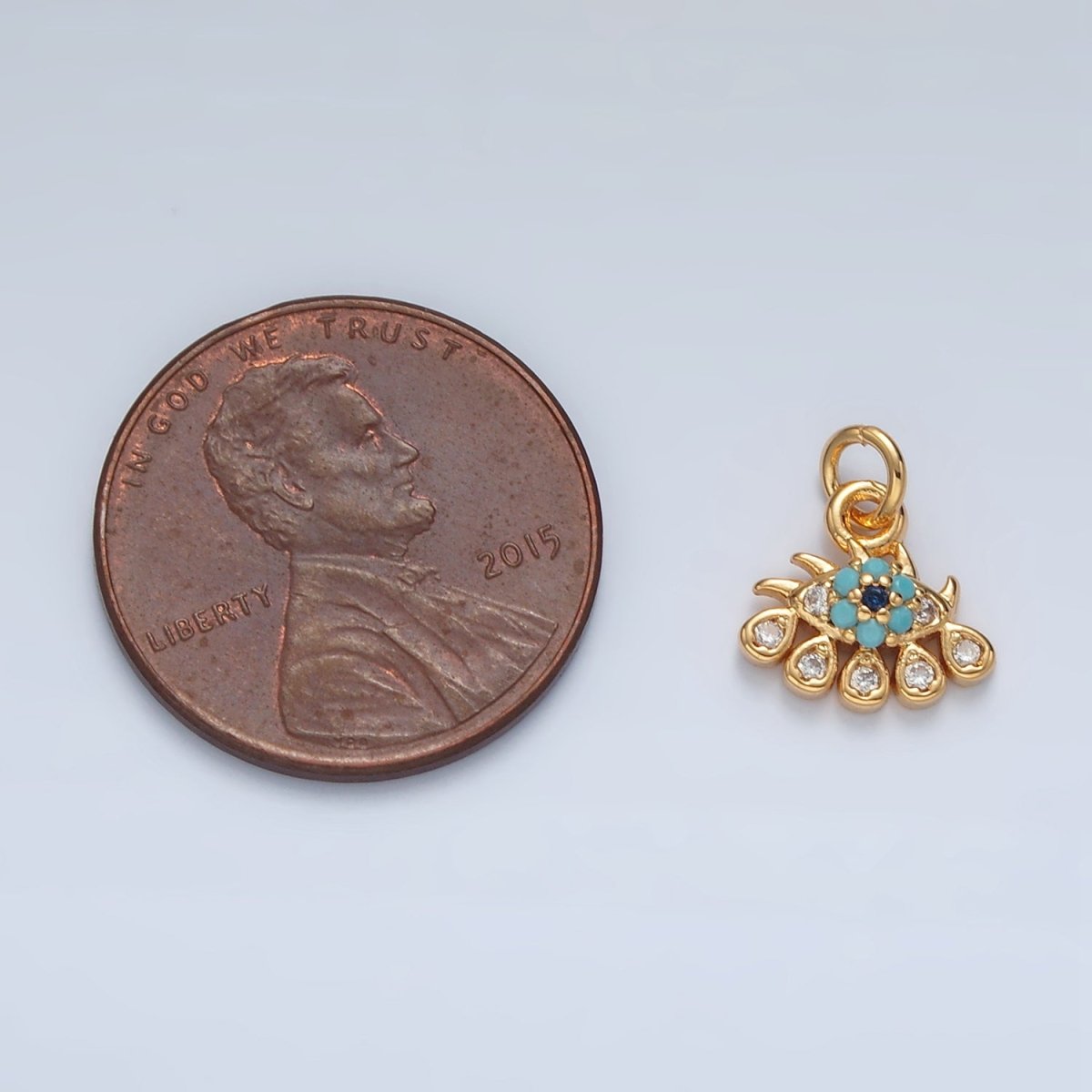 16K Gold plated Evil Eye Turquoise CZ Teardrop Mini Charm | AG930 - DLUXCA