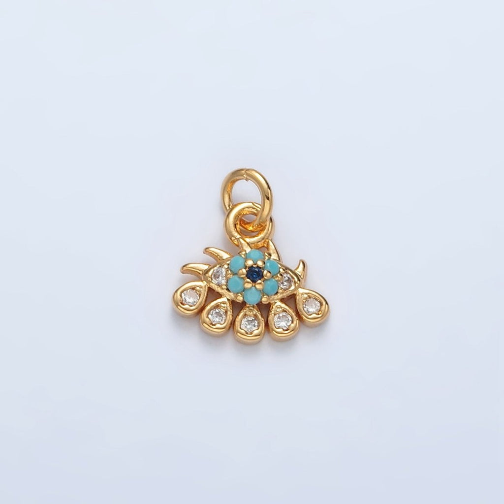 16K Gold plated Evil Eye Turquoise CZ Teardrop Mini Charm | AG930 - DLUXCA