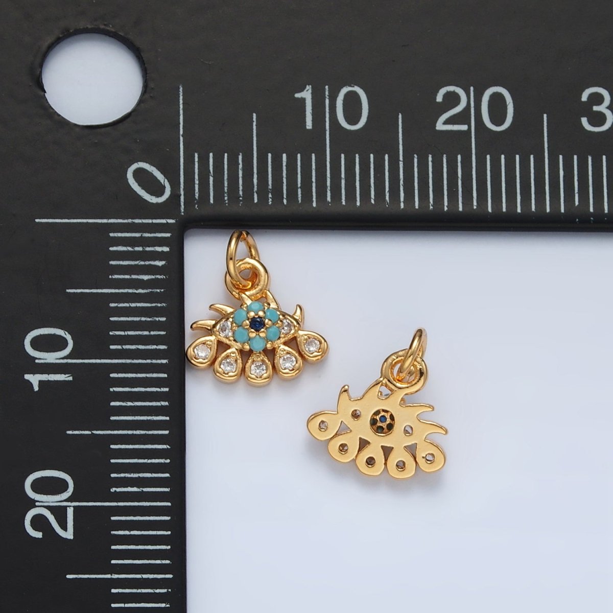 16K Gold plated Evil Eye Turquoise CZ Teardrop Mini Charm | AG930 - DLUXCA
