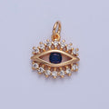 16K Gold plated Eye of Ra Charm, Blue & Clear Cubic Zirconia CZ Protection Evil Eye Charm, X-041 - DLUXCA