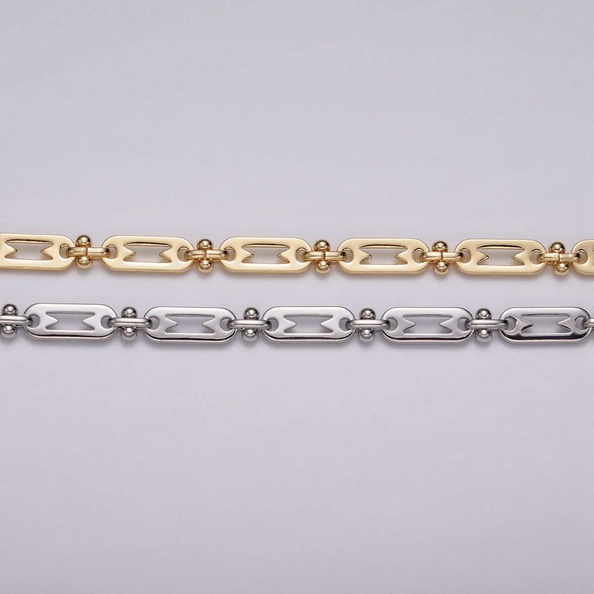 16k Gold plated Figaro Long and Short Fancy 5mm Unfinished Chain in Gold & Silver | ROLL-1163 ROLL-1164 Clearance Pricing - DLUXCA
