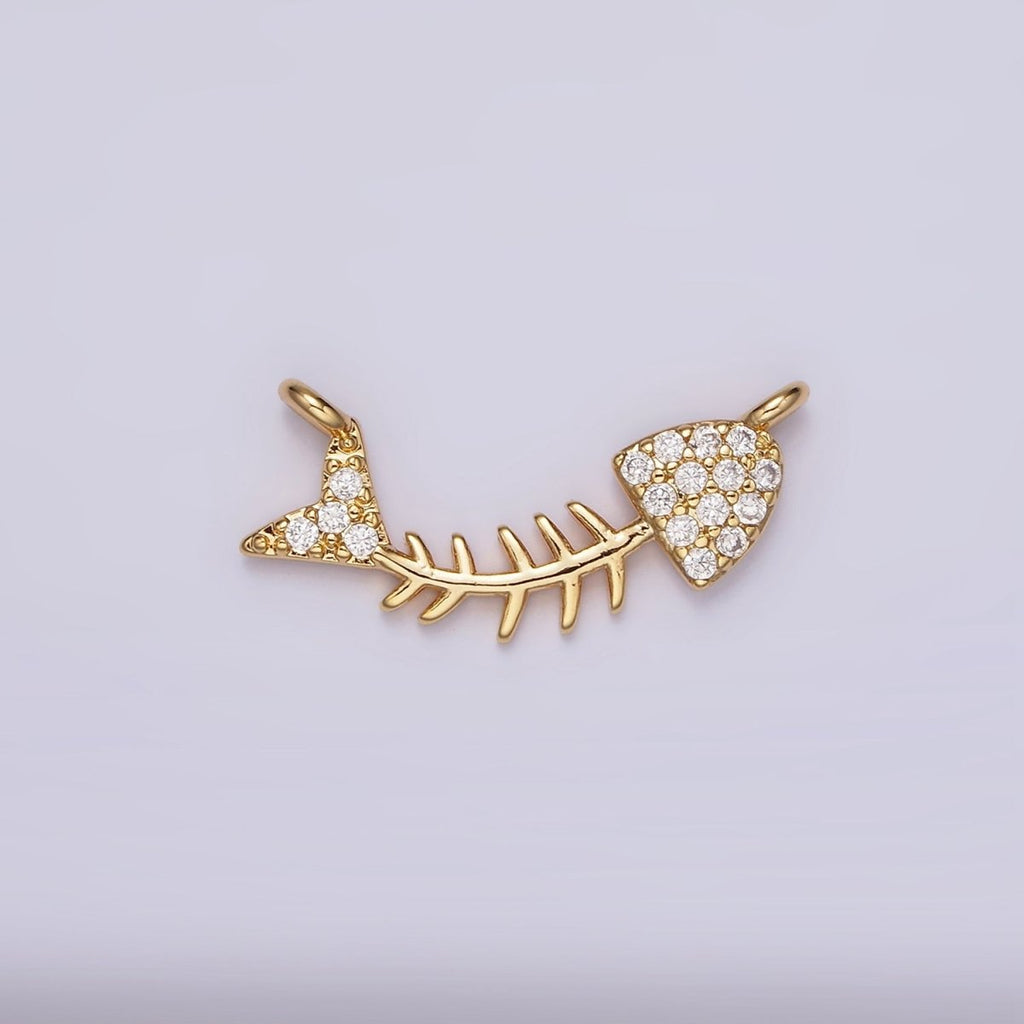 16K Gold plated Fish Bone Micro Paved CZ Curved Connector | G-031 - DLUXCA