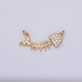16K Gold plated Fish Bone Micro Paved CZ Curved Connector | G-031 - DLUXCA
