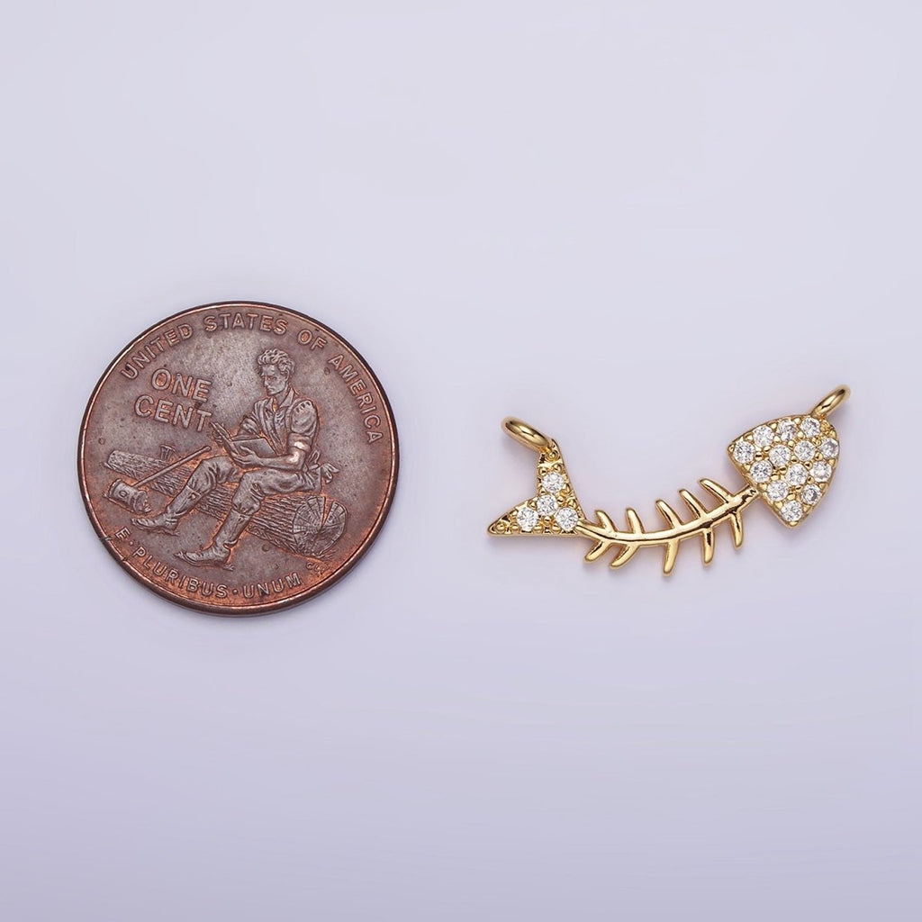 16K Gold plated Fish Bone Micro Paved CZ Curved Connector | G-031 - DLUXCA