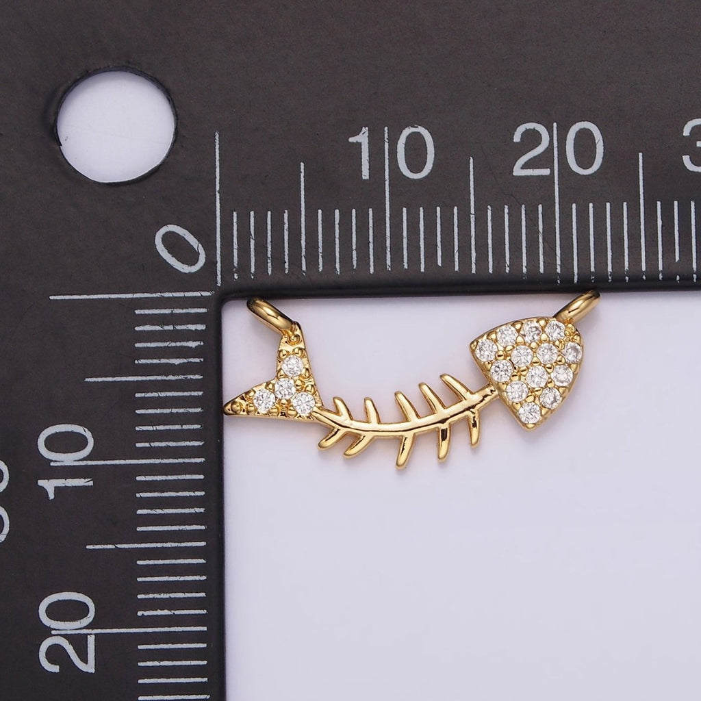 16K Gold plated Fish Bone Micro Paved CZ Curved Connector | G-031 - DLUXCA