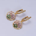 16K Gold plated Flower Baguette Multicolor Open Drop Micro Paved English Lock Earrings in Gold & Silver | AD1179 AD1180