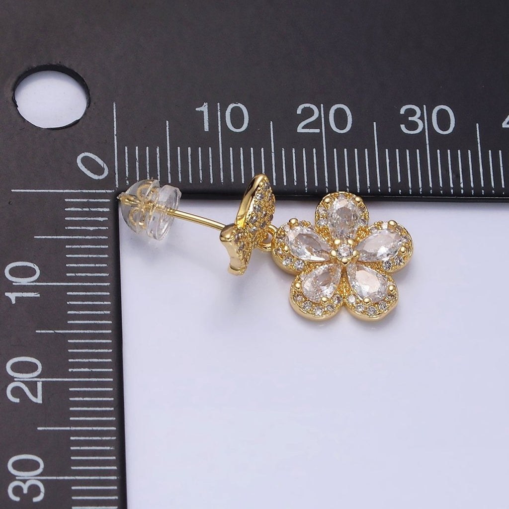 16K Gold plated Flower Butterfly Micro Paved CZ Drop Stud Earrings in Gold & Silver | AD1066 AD1067