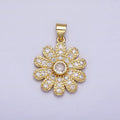 16K Gold plated Flower Daisy Clear CZ Micro Paved Pendant | AA439 - DLUXCA