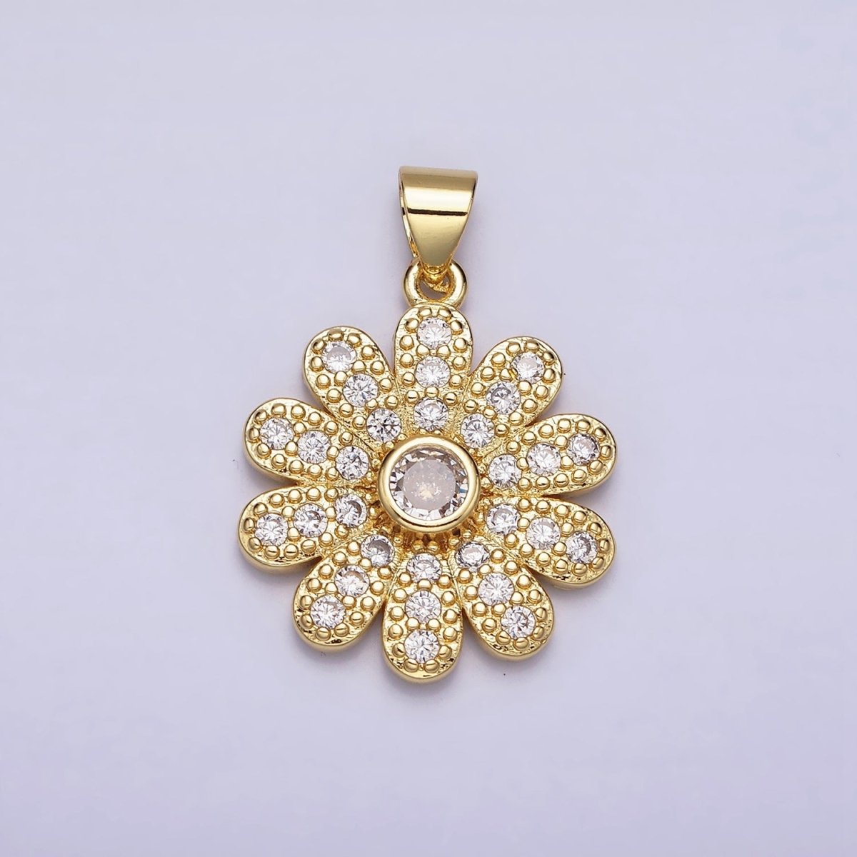16K Gold plated Flower Daisy Clear CZ Micro Paved Pendant | AA439 - DLUXCA