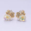 16K Gold plated Flower Iridescent Acrylic Heart Petal Micro Paved CZ Pearl Stud Earrings in Gold & Silver | AD1552 AD1553
