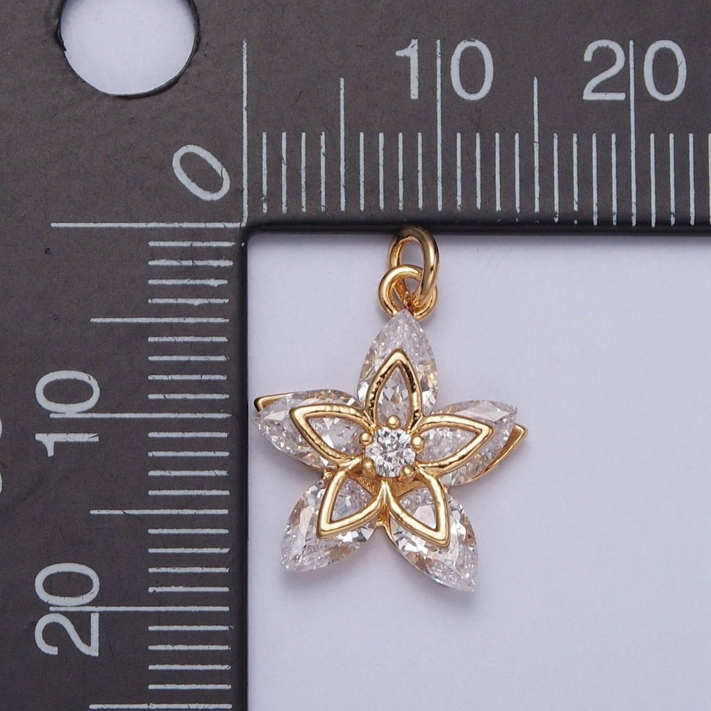16K Gold plated Flower Petal Marquise Round Cubic Zirconia Charm Jewelry Making | X-233 - DLUXCA