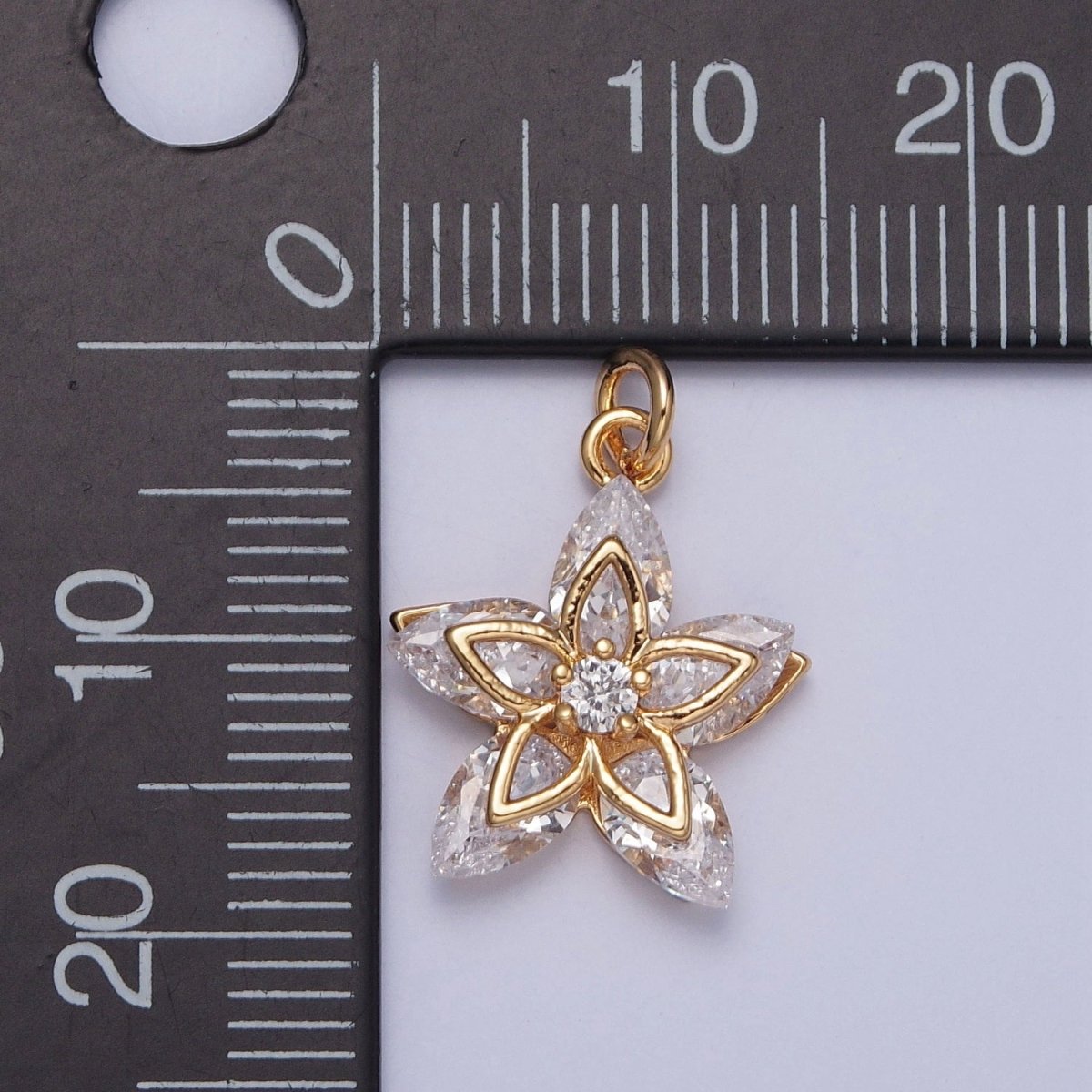 16K Gold plated Flower Petal Marquise Round Cubic Zirconia Charm Jewelry Making | X-233 - DLUXCA