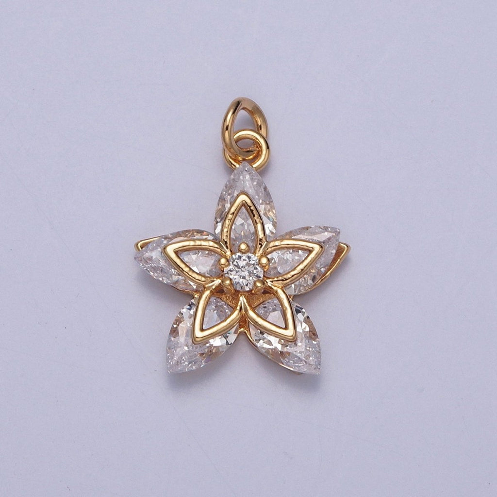 16K Gold plated Flower Petal Marquise Round Cubic Zirconia Charm Jewelry Making | X-233 - DLUXCA