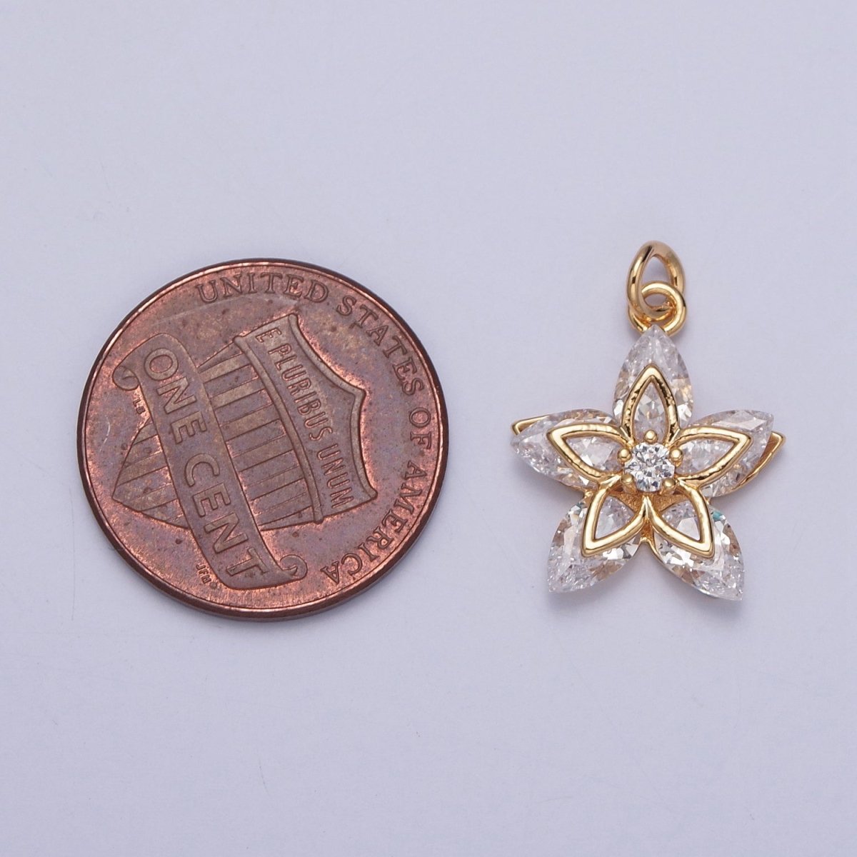 16K Gold plated Flower Petal Marquise Round Cubic Zirconia Charm Jewelry Making | X-233 - DLUXCA