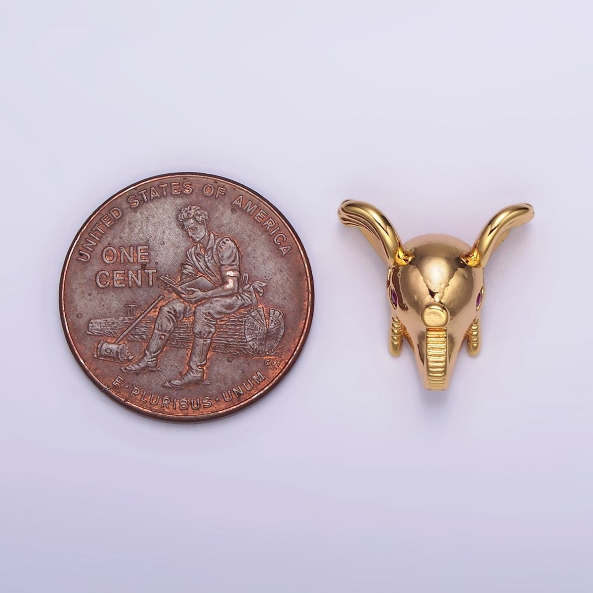 16K Gold plated Fuchsia CZ Eyed Elephant Jungle Animal Bead Spacer | B-782 - DLUXCA
