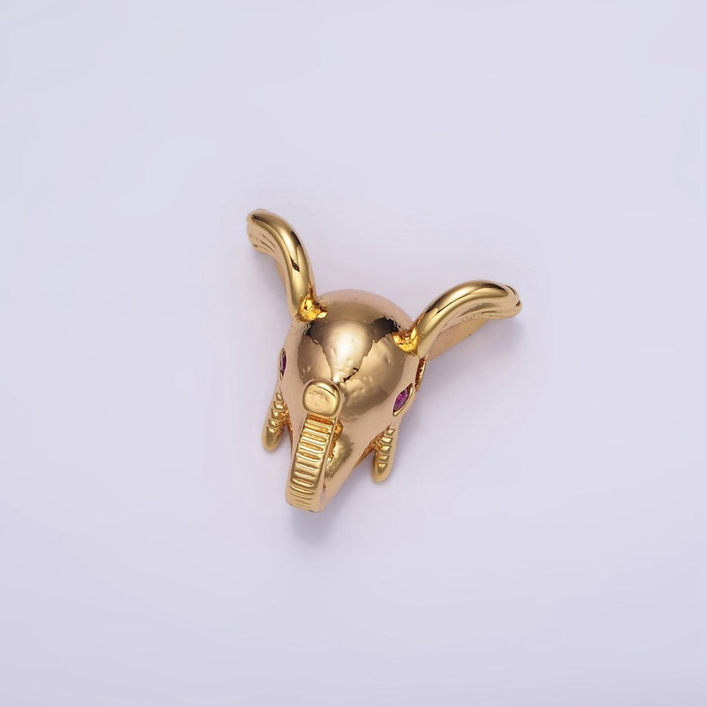 16K Gold plated Fuchsia CZ Eyed Elephant Jungle Animal Bead Spacer | B-782 - DLUXCA