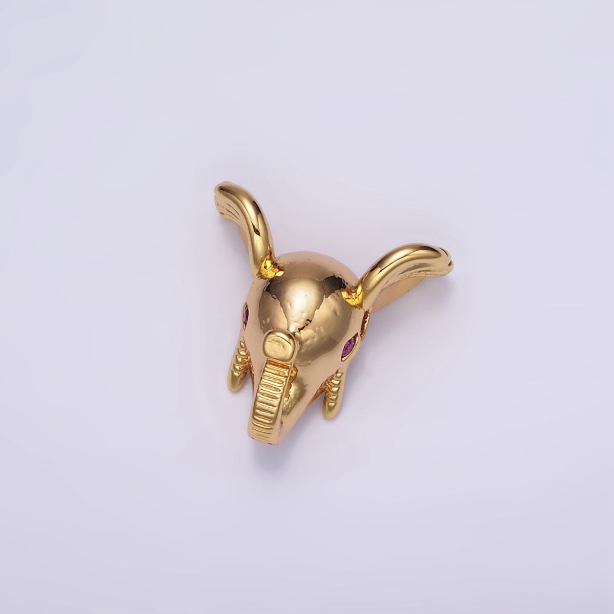 16K Gold plated Fuchsia CZ Eyed Elephant Jungle Animal Bead Spacer | B-782 - DLUXCA