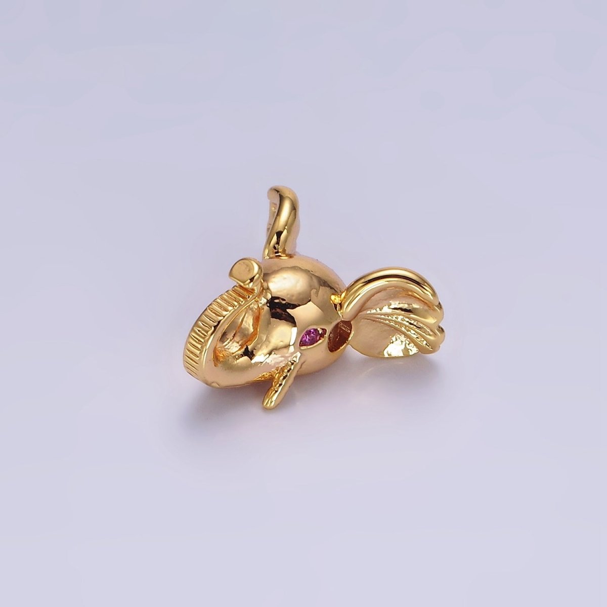 16K Gold plated Fuchsia CZ Eyed Elephant Jungle Animal Bead Spacer | B-782 - DLUXCA