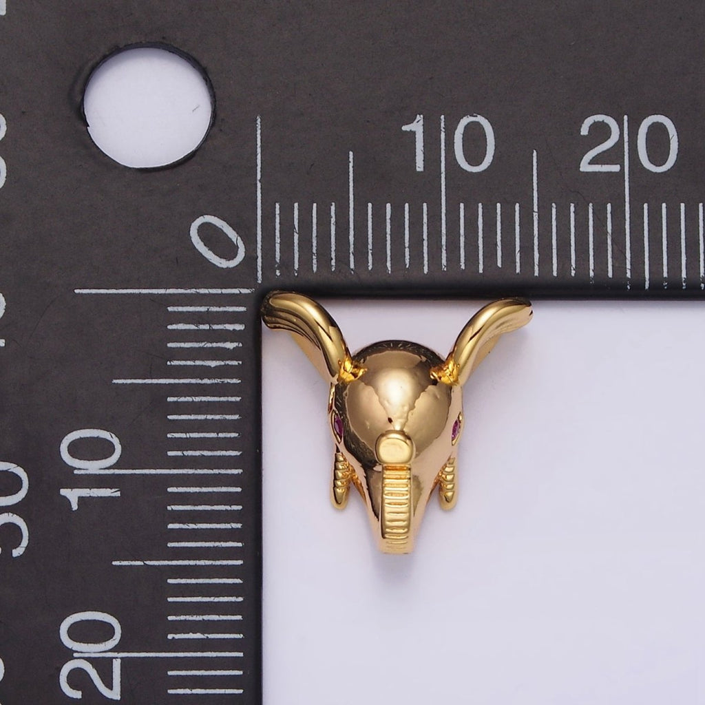 16K Gold plated Fuchsia CZ Eyed Elephant Jungle Animal Bead Spacer | B-782 - DLUXCA