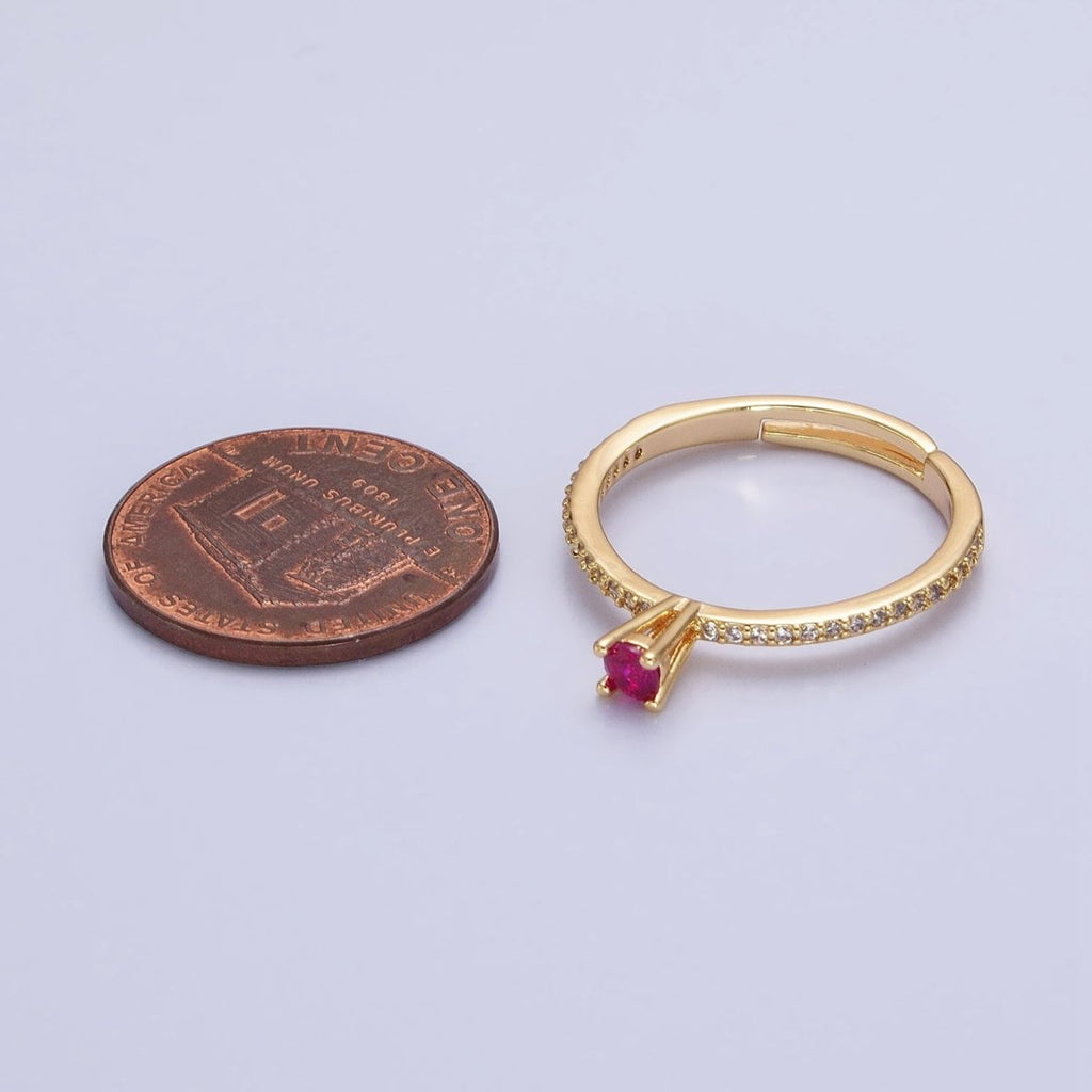 16K Gold plated Fuchsia CZ Solitaire Micro Paved Adjustable Ring in Gold & Silver | O-1928 O-1929