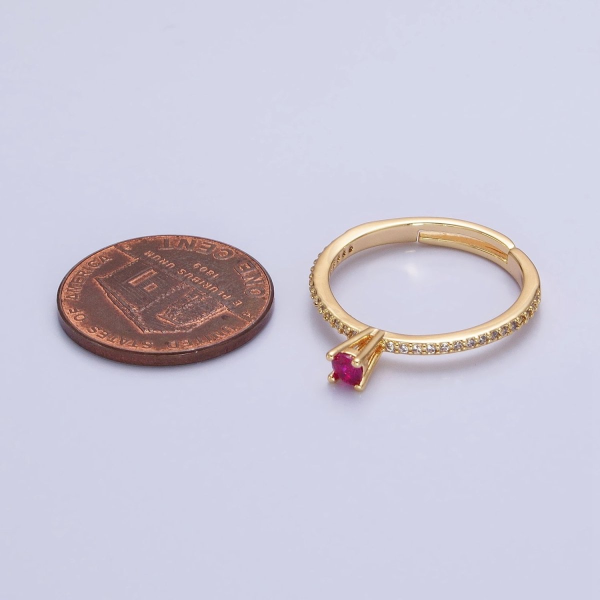 16K Gold plated Fuchsia CZ Solitaire Micro Paved Adjustable Ring in Gold & Silver | O-1928 O-1929