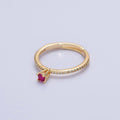 16K Gold plated Fuchsia CZ Solitaire Micro Paved Adjustable Ring in Gold & Silver | O-1928 O-1929