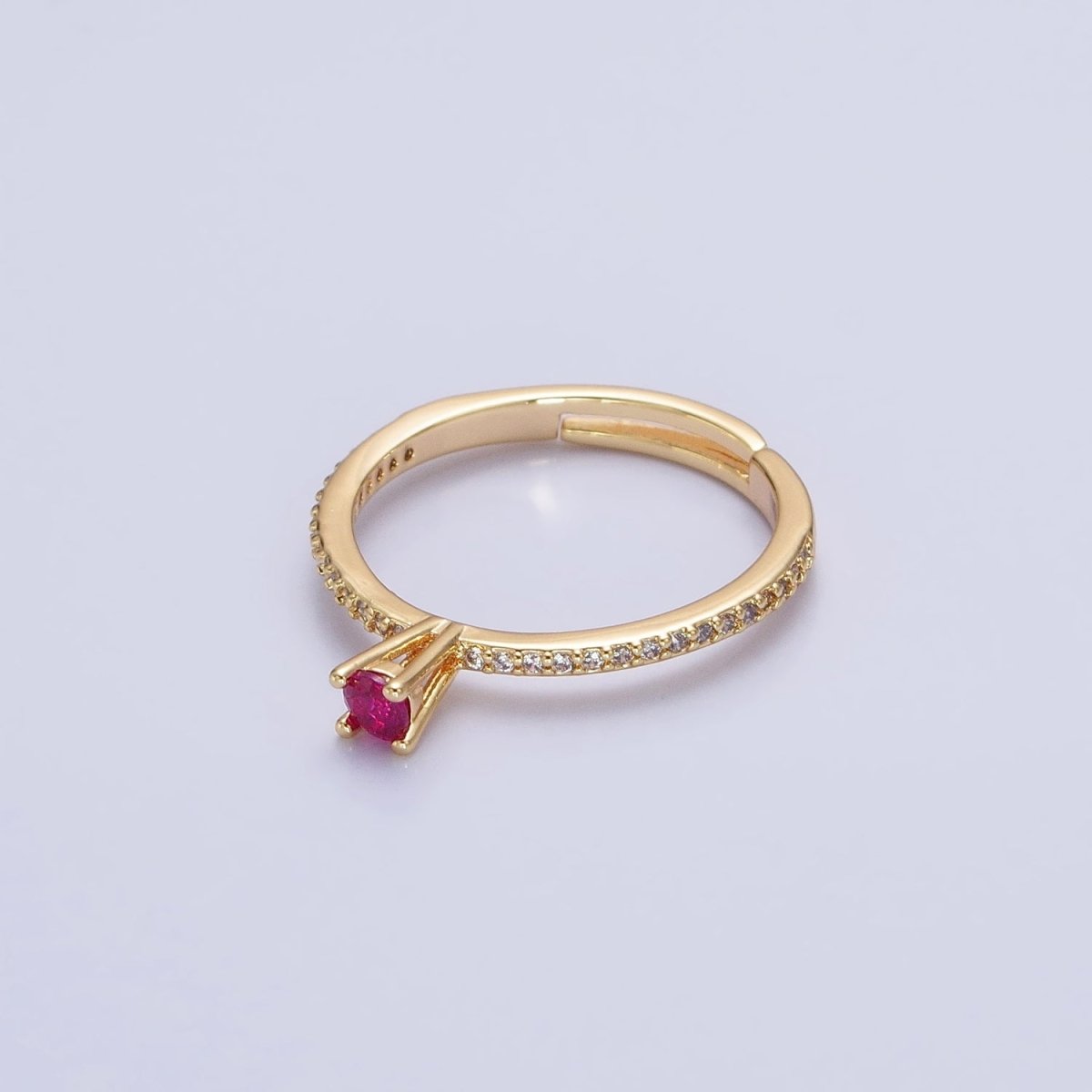 16K Gold plated Fuchsia CZ Solitaire Micro Paved Adjustable Ring in Gold & Silver | O-1928 O-1929
