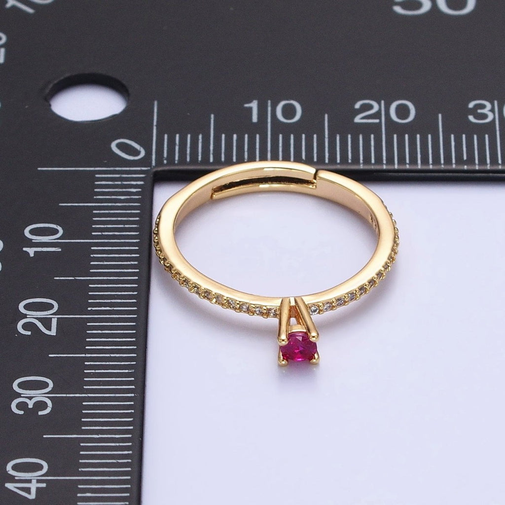 16K Gold plated Fuchsia CZ Solitaire Micro Paved Adjustable Ring in Gold & Silver | O-1928 O-1929