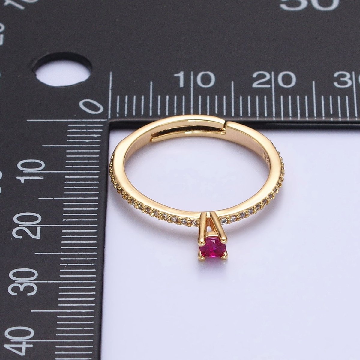 16K Gold plated Fuchsia CZ Solitaire Micro Paved Adjustable Ring in Gold & Silver | O-1928 O-1929