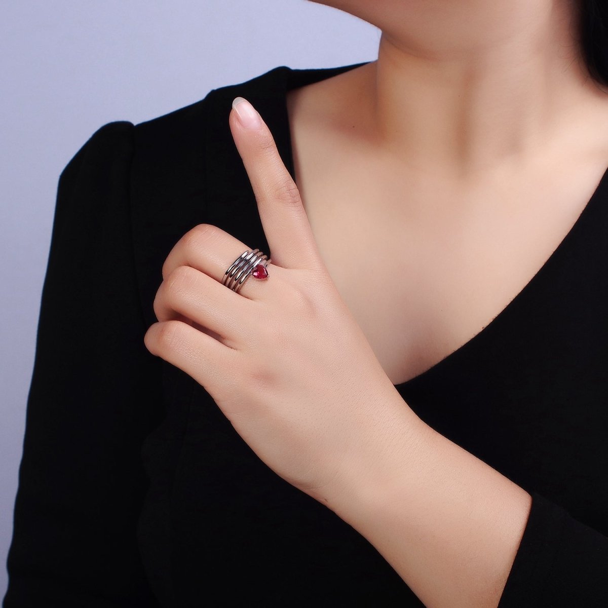 16K Gold plated Fuchsia Heart Multiple Band Statement Ring in Gold & Silver | O-1607 O-1608