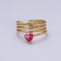 16K Gold plated Fuchsia Heart Multiple Band Statement Ring in Gold & Silver | O-1607 O-1608
