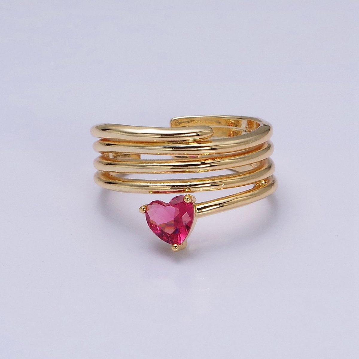 16K Gold plated Fuchsia Heart Multiple Band Statement Ring in Gold & Silver | O-1607 O-1608