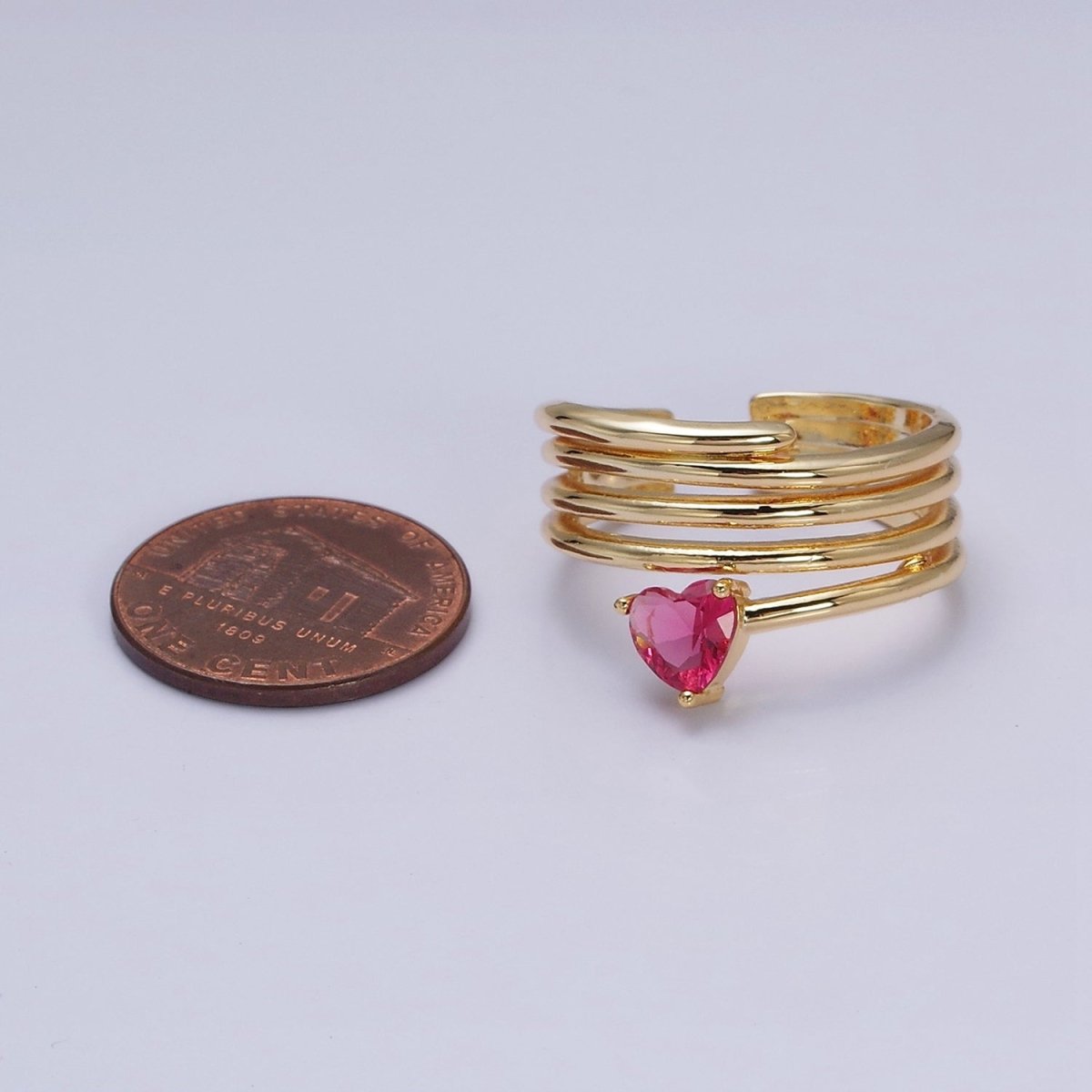 16K Gold plated Fuchsia Heart Multiple Band Statement Ring in Gold & Silver | O-1607 O-1608