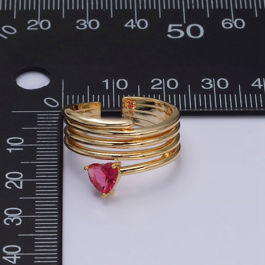 16K Gold plated Fuchsia Heart Multiple Band Statement Ring in Gold & Silver | O-1607 O-1608