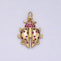 16K Gold plated Fuchsia Micro Paved CZ Ladybug Beetle Insect Charm | N979 - DLUXCA
