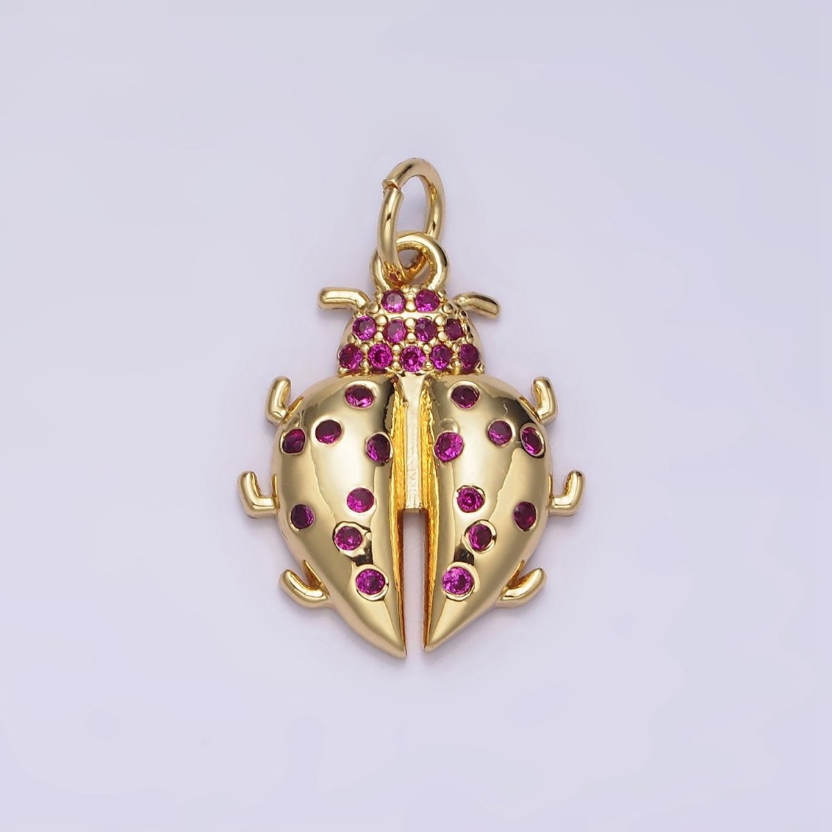 16K Gold plated Fuchsia Micro Paved CZ Ladybug Beetle Insect Charm | N979 - DLUXCA