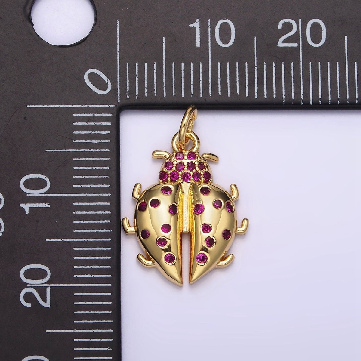 16K Gold plated Fuchsia Micro Paved CZ Ladybug Beetle Insect Charm | N979 - DLUXCA