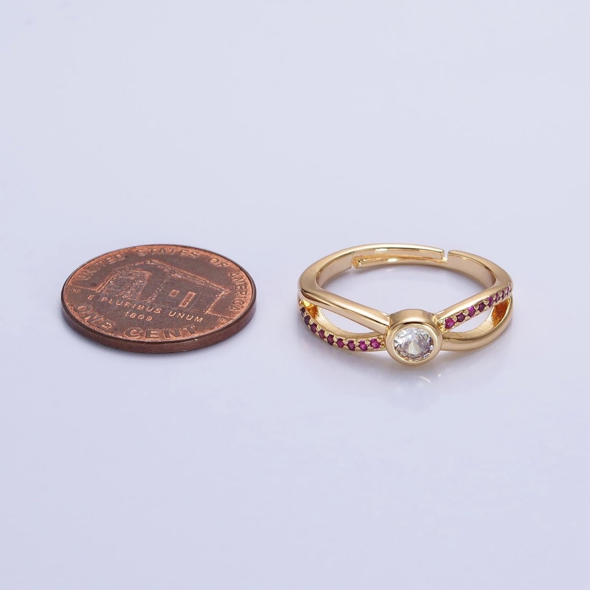 16K Gold plated Fuchsia Micro Paved Infinity Geometric CZ Adjustable Ring in Gold & Silver | O-1912 O-1913
